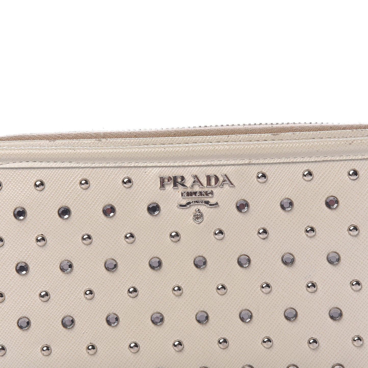 Saffiano Vernice Crystal Studded Zip Around Wallet White