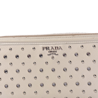 Prada Saffiano Vernice Crystal Studded Zip Around Wallet White 10 of 13