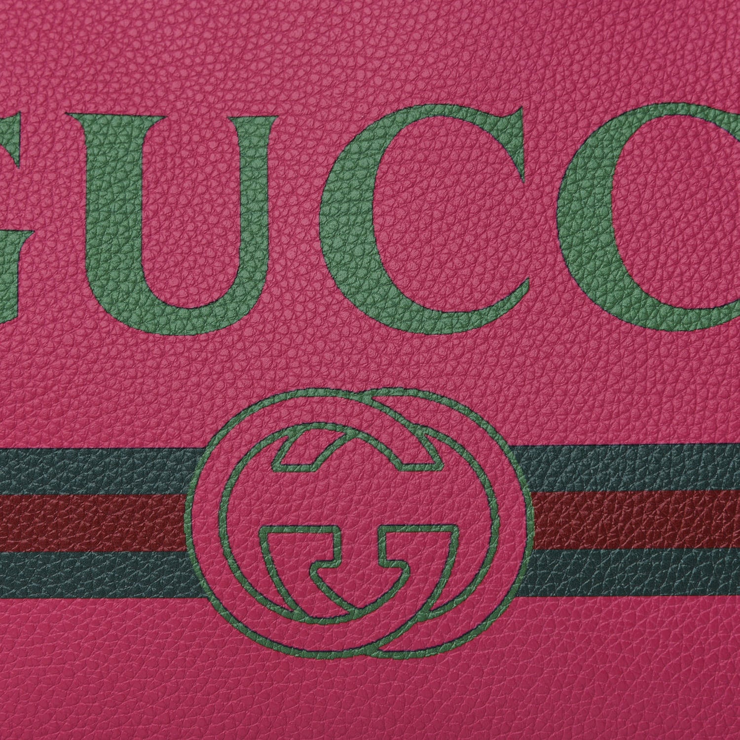 Gucci Pebbled Calfskin Medium Logo Portfolio Clutch Box Pink Green 9 of 9