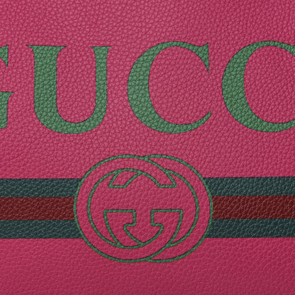 Gucci Pebbled Calfskin Medium Logo Portfolio Clutch Box Pink Green 9 of 9
