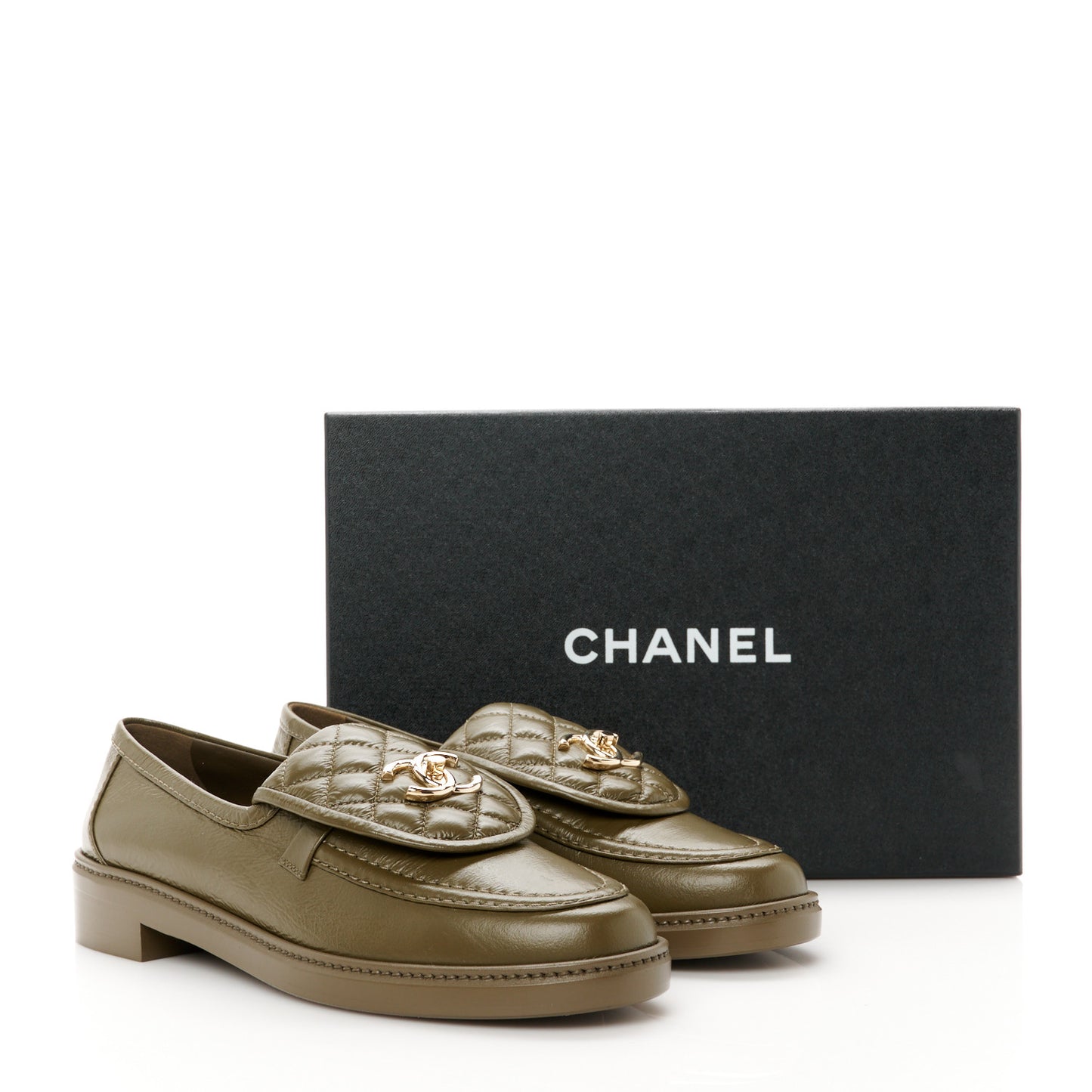 Lambskin Quilted CC Turnlock Loafers 40 Khaki