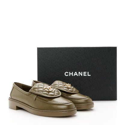 Chanel Lambskin Quilted CC Turnlock Loafers 40 Khaki 10 of 10