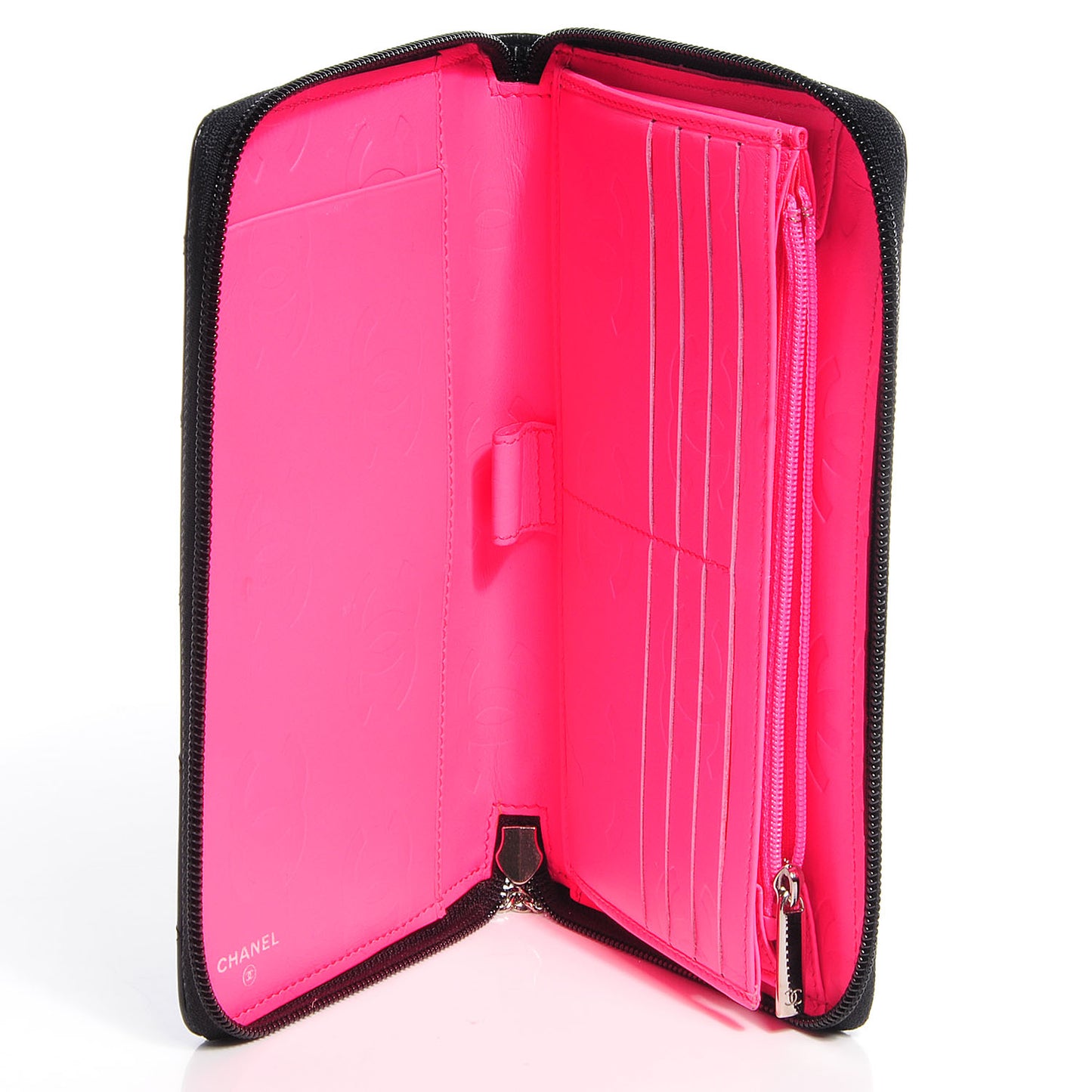 Calfskin Cambon Zip Around Organizer Wallet Black White