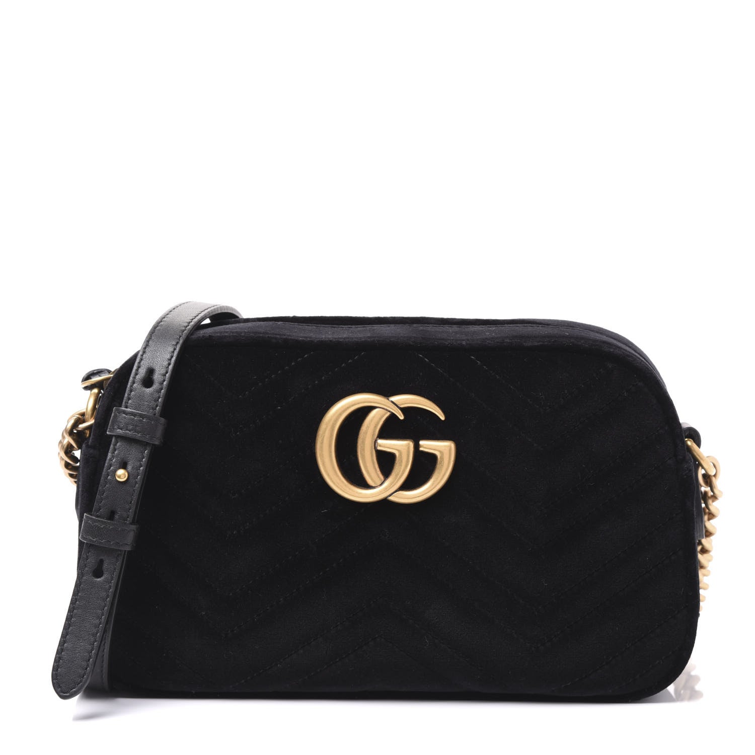 Gucci Velvet Matelasse Small GG Marmont Chain Shoulder Bag Black 1 of 9