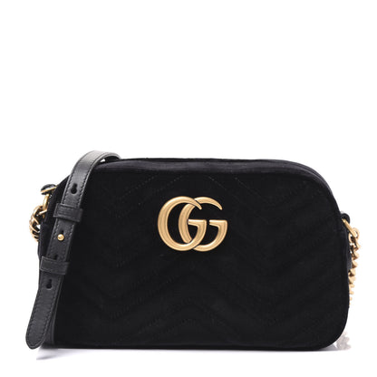 Gucci Velvet Matelasse Small GG Marmont Chain Shoulder Bag Black 1 of 9