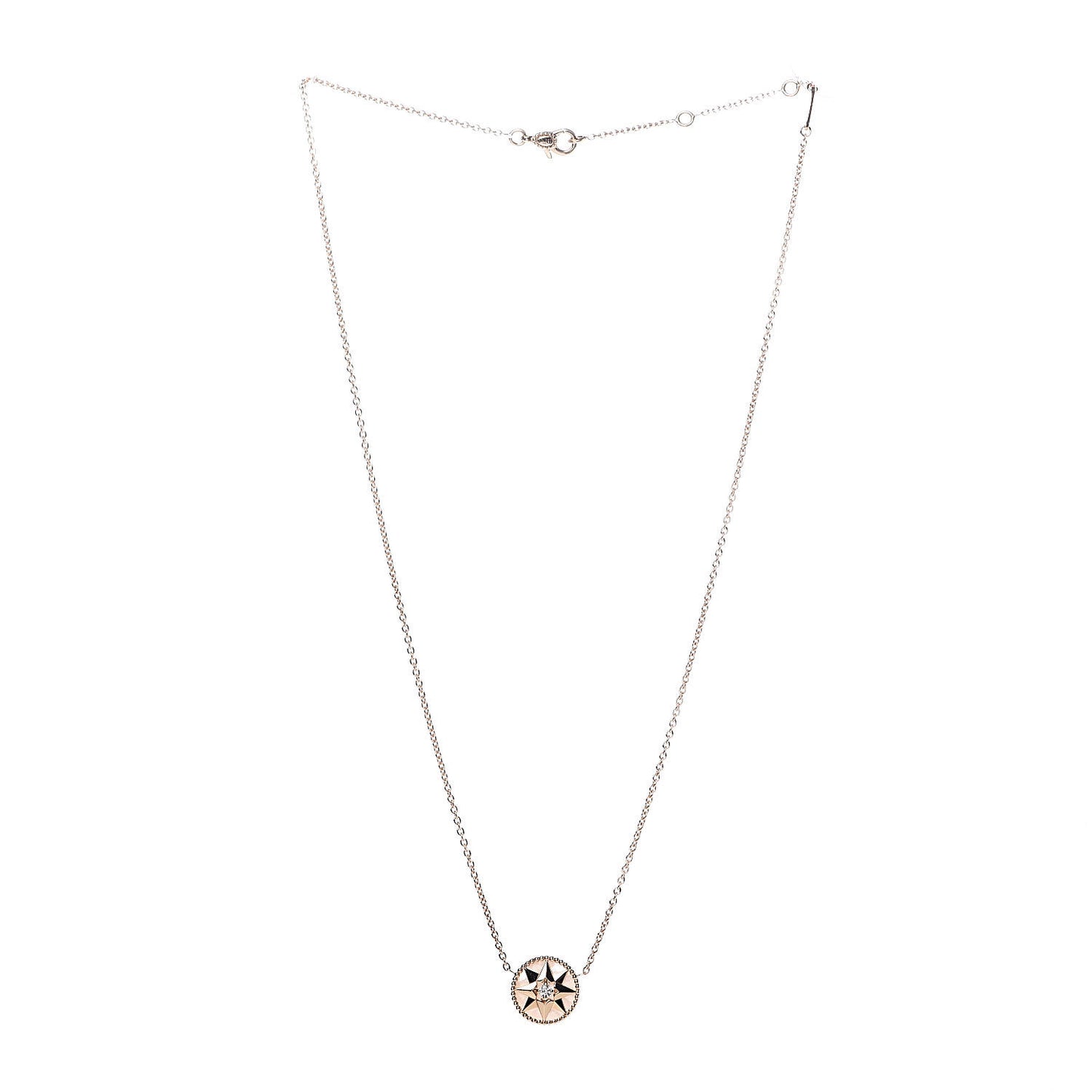 18K Yellow Gold Diamond Mother of Pearl Rose Des Vents Necklace