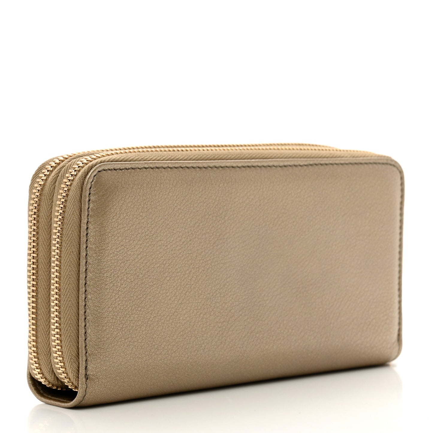 Metallic Pebbled Calfskin Soho Zip Around Organizer Wallet Golden Beige