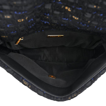 Chanel Tweed Quilted Large Chanel 19 Flap Black Navy Gold 5 of 10