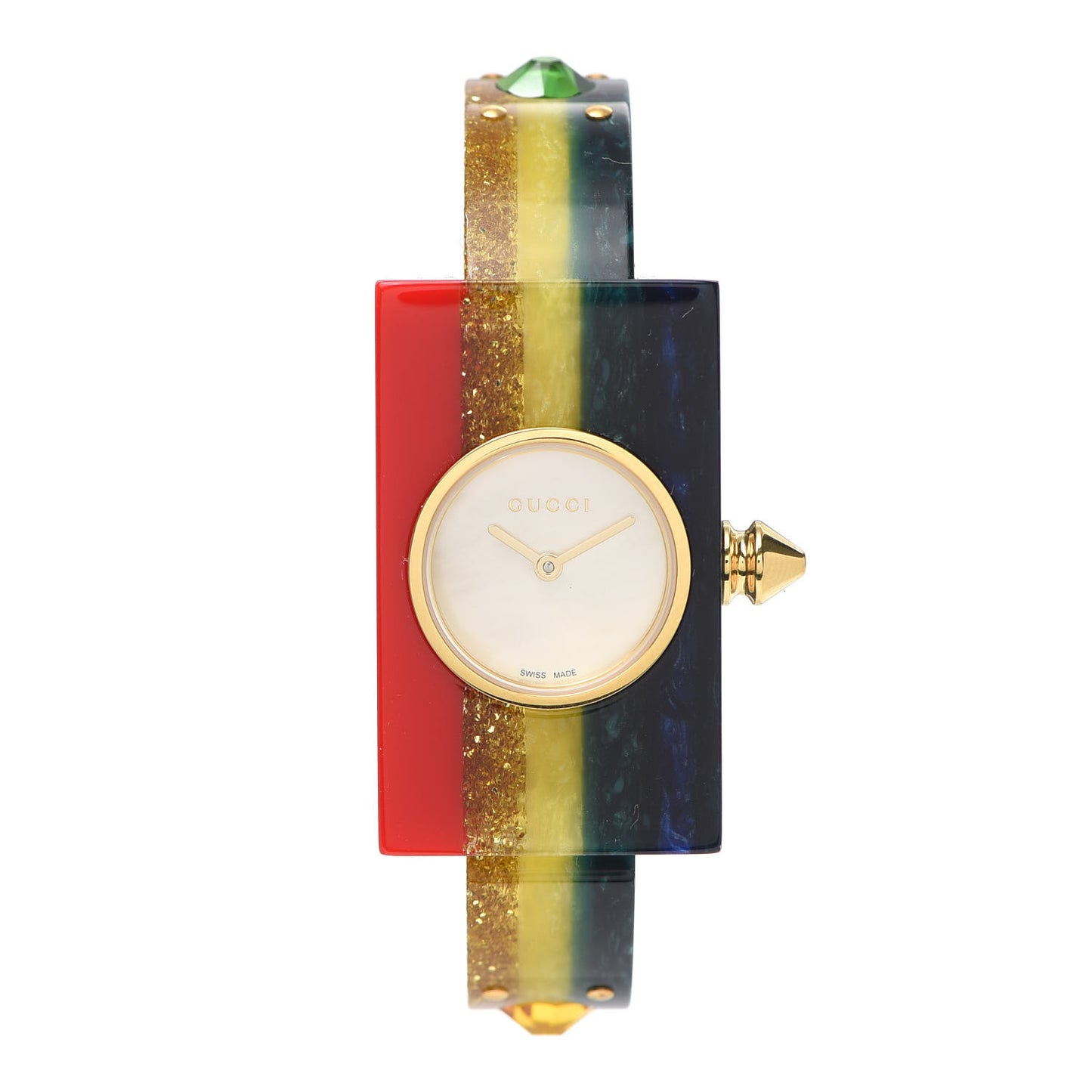 Stainless Steel Plexiglass Mother of Pearl 24mm Rainbow Quartz Watch