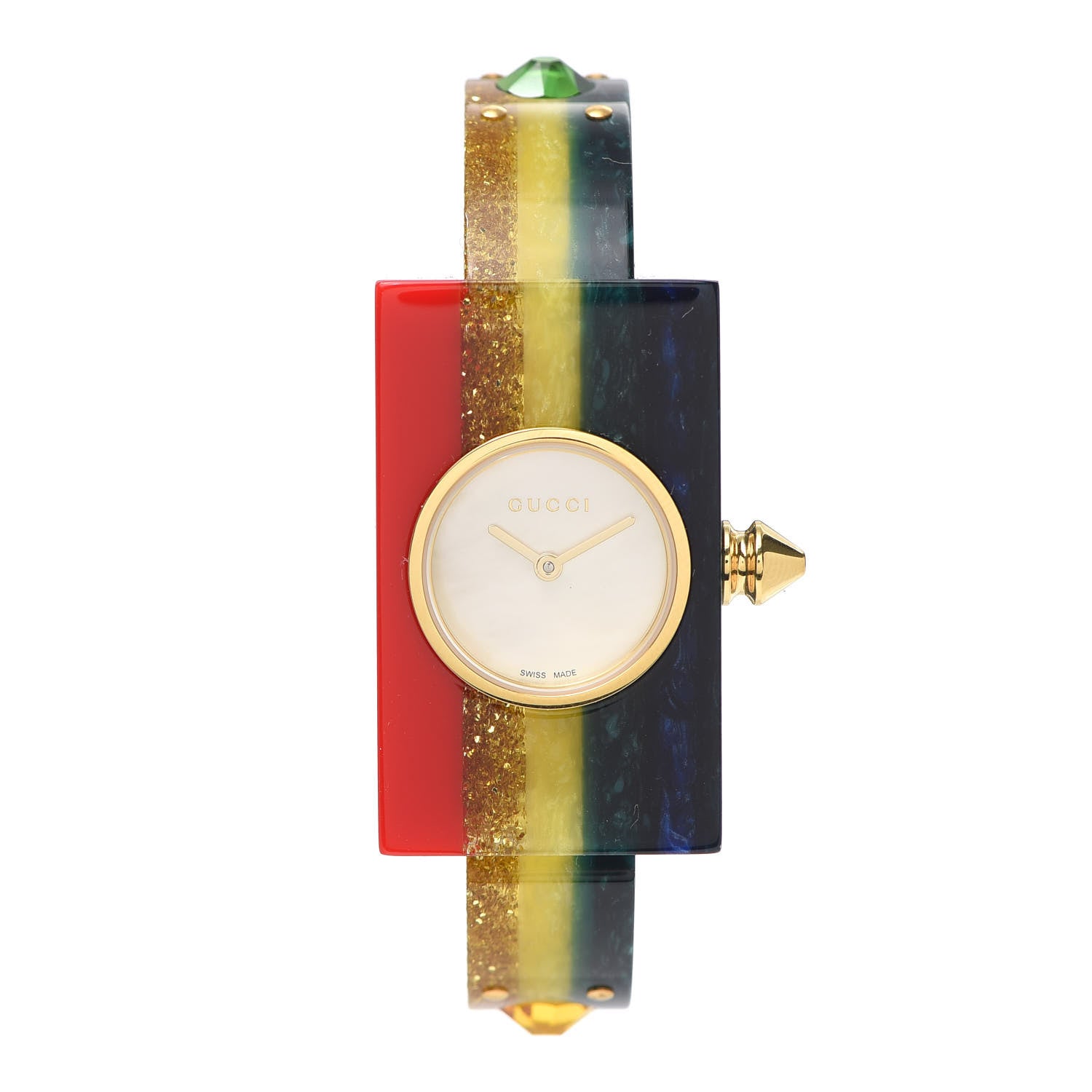 Gucci Stainless Steel Plexiglass Mother of Pearl 24mm Rainbow Quartz Watch 1 of 5