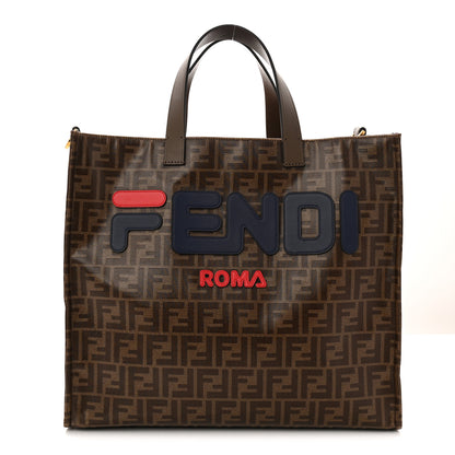 Fendi X FILA Glazed Fabric FF 1974 Mania Shopping Tote Bag Mogano Panna Blueberry 1 of 9