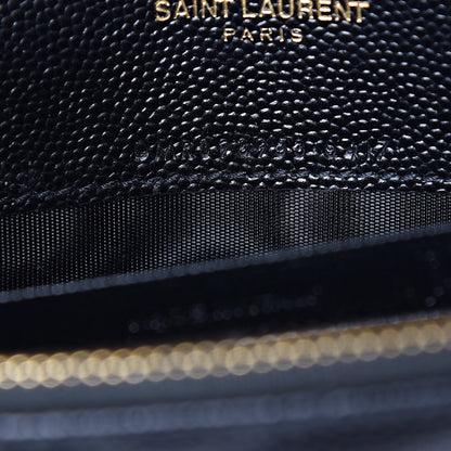 Saint Laurent Grain De Poudre Matelasse Chevron Monogram Envelope Chain Wallet Black 7 of 11