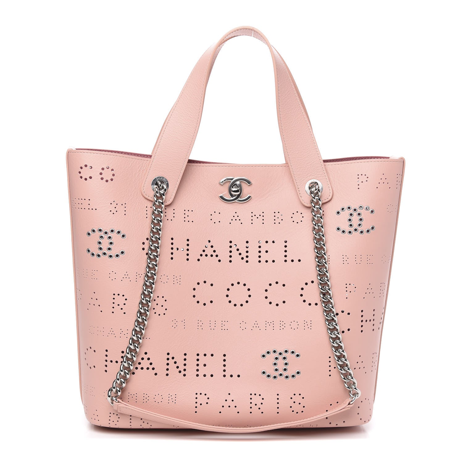 Chanel Calfskin Tweed Small Logo Eyelets Shopping Tote Pink 1 of 11