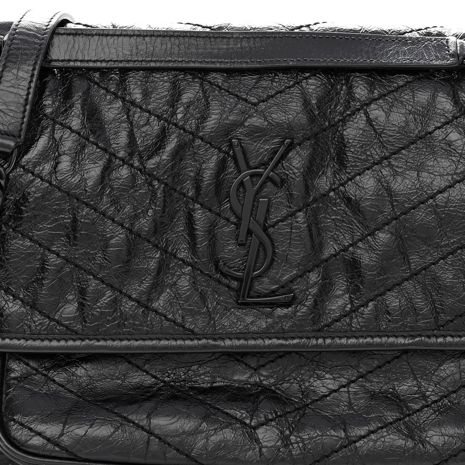 Saint Laurent Crinkled Calfskin Matelasse Monogram Medium Niki Chain Satchel Black 8 of 10