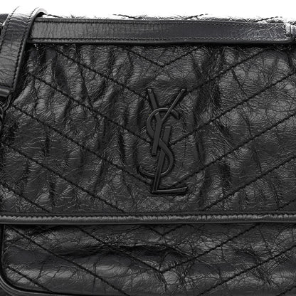 Saint Laurent Crinkled Calfskin Matelasse Monogram Medium Niki Chain Satchel Black 8 of 10