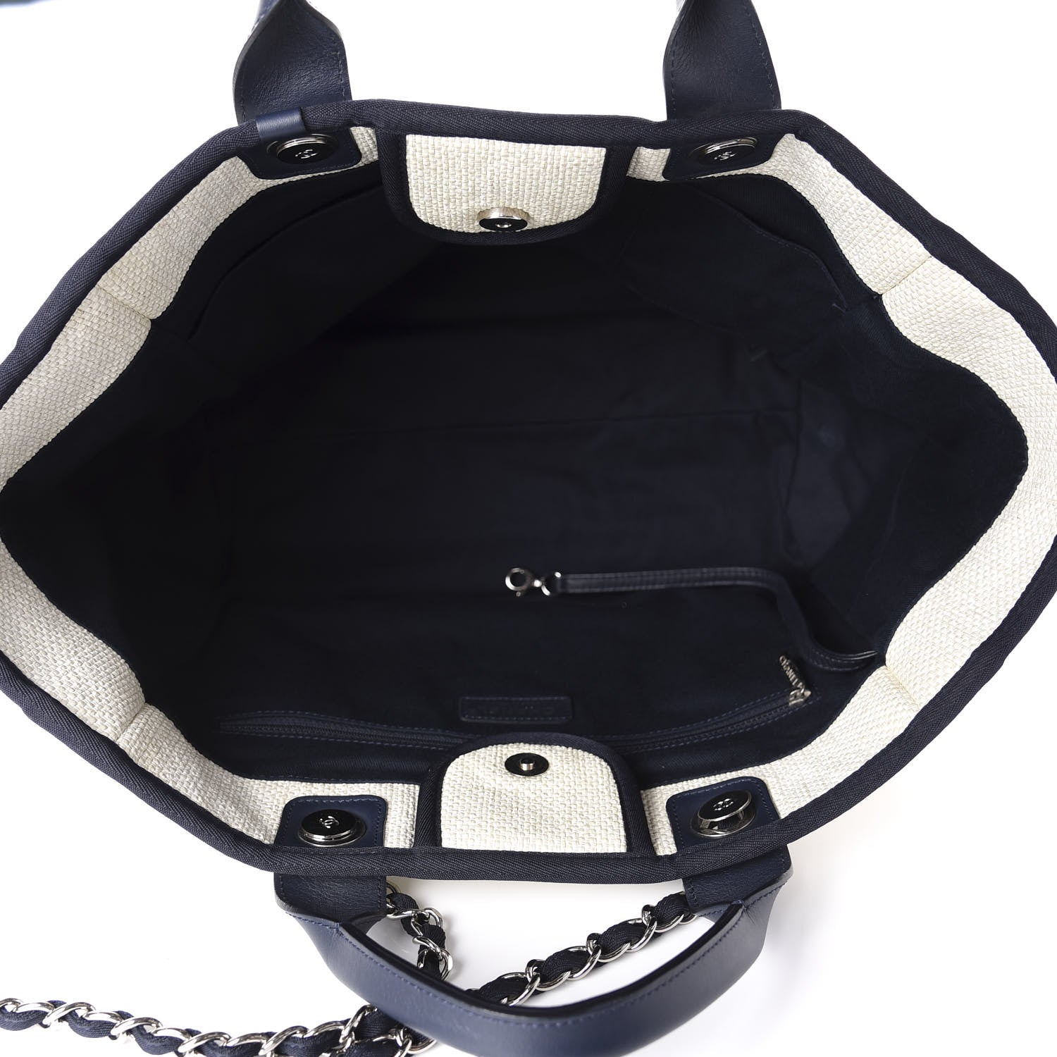 Chanel Woven Straw Raffia Medium Deauville Tote White Navy 6 of 16