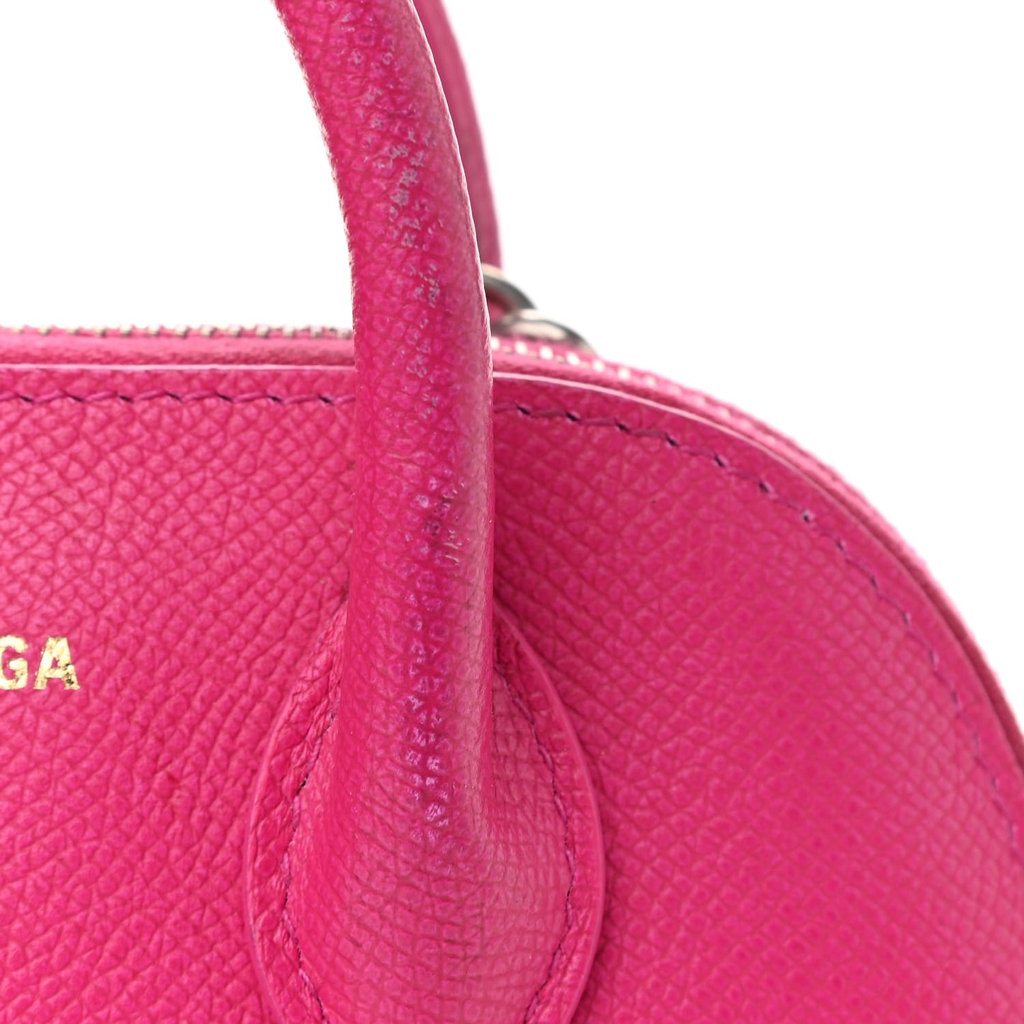 Signature Grained Calfskin Logo XXS Ville Top Handle Bag Fuchsia