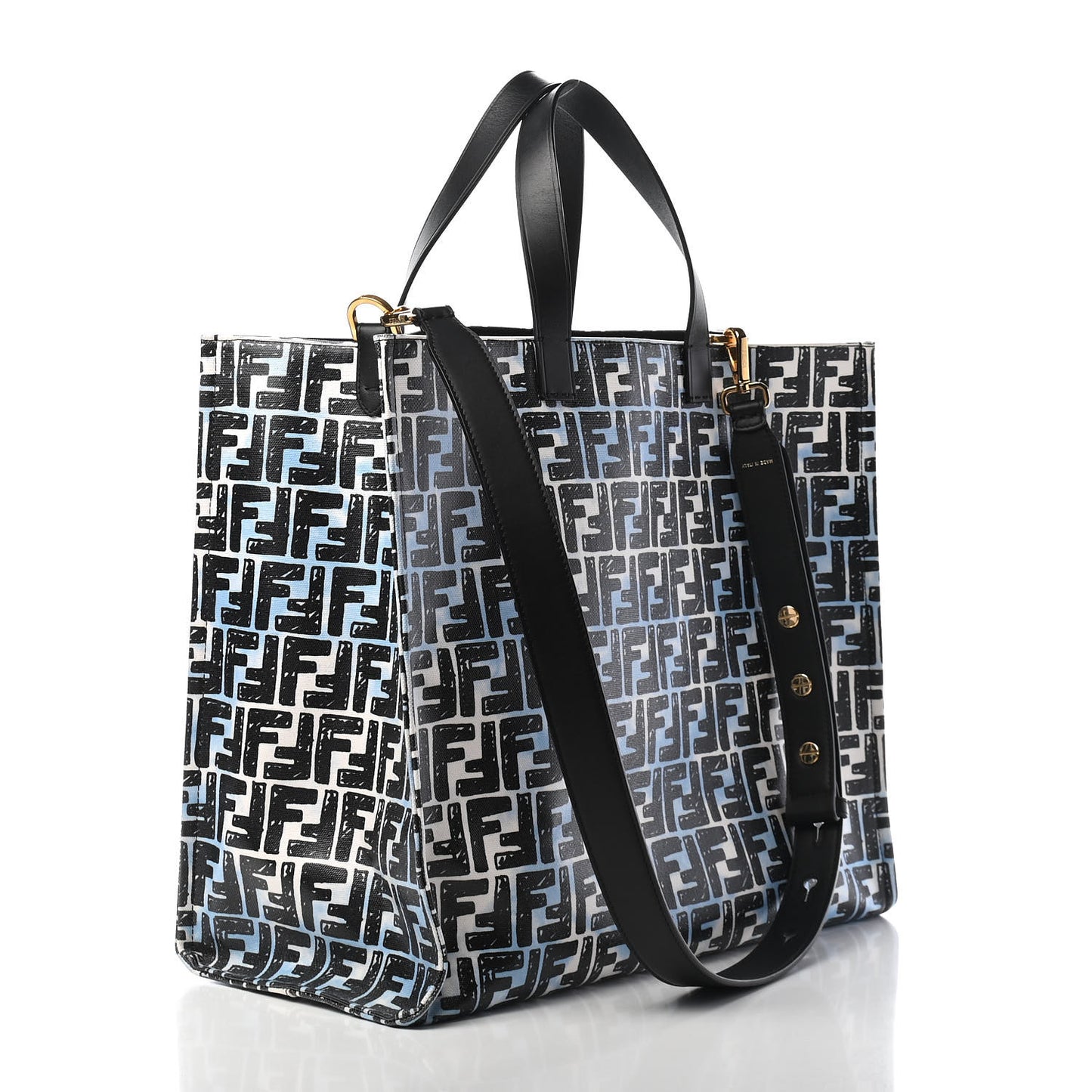 X JOSHUA VIDES Coated Canvas FF Cloudy Shopping Tote White Celeste Black