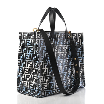 Fendi X JOSHUA VIDES Coated Canvas FF Cloudy Shopping Tote White Celeste Black 3 of 10