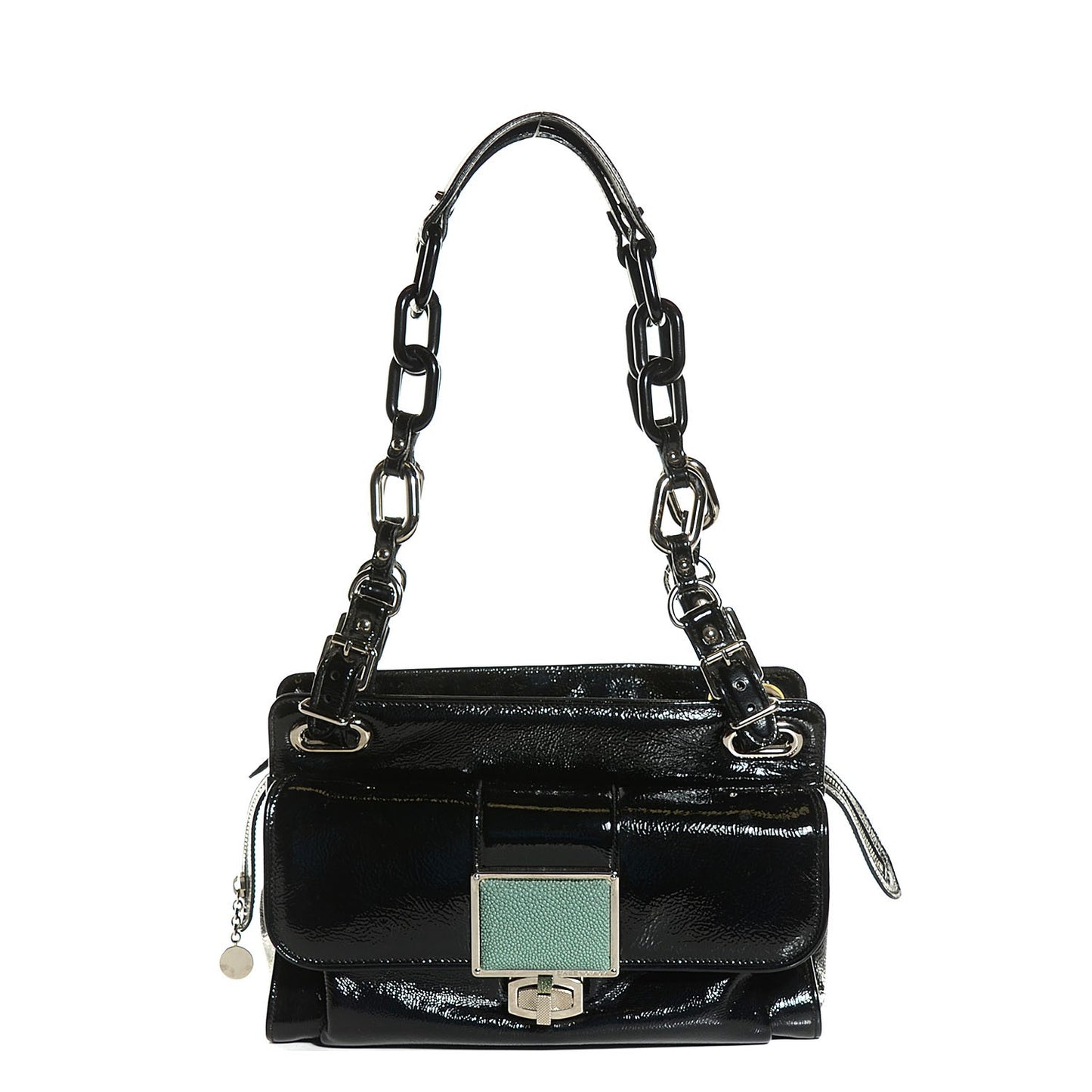 Patent Leather Stingray Cherche Midi Chain Shoulder Bag Black