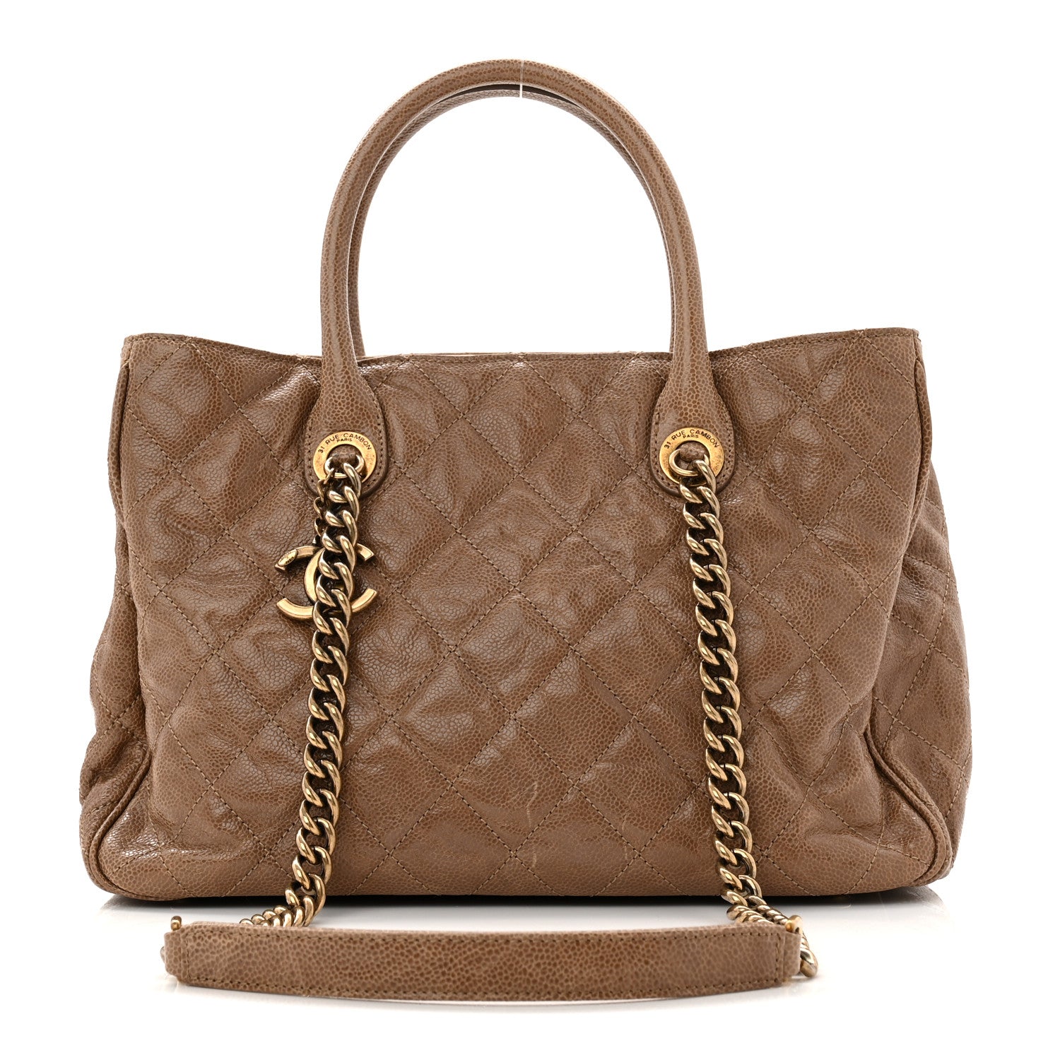 Chanel Glazed Caviar Quilted Small Shiva Tote Beige 1803889 – FASHIONPHILE