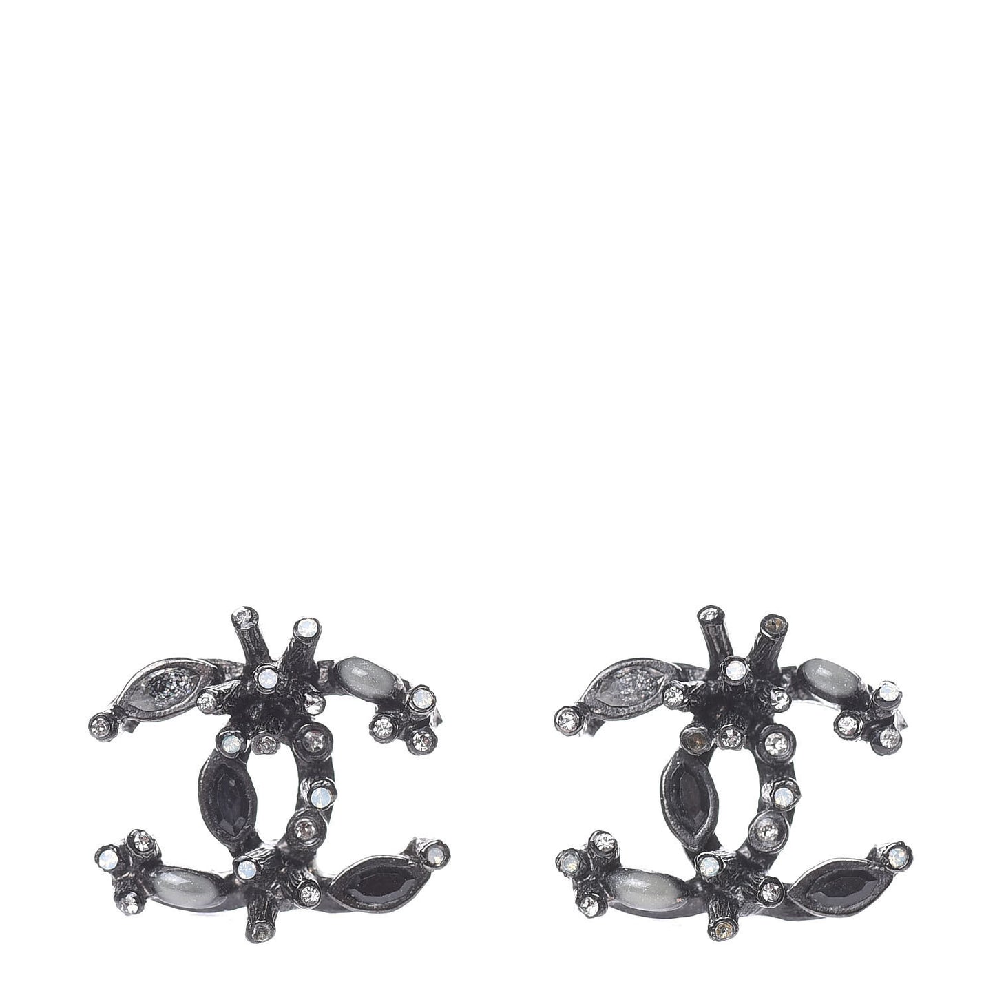 Ruthenium Baguette Crystal Resin CC Earrings Black