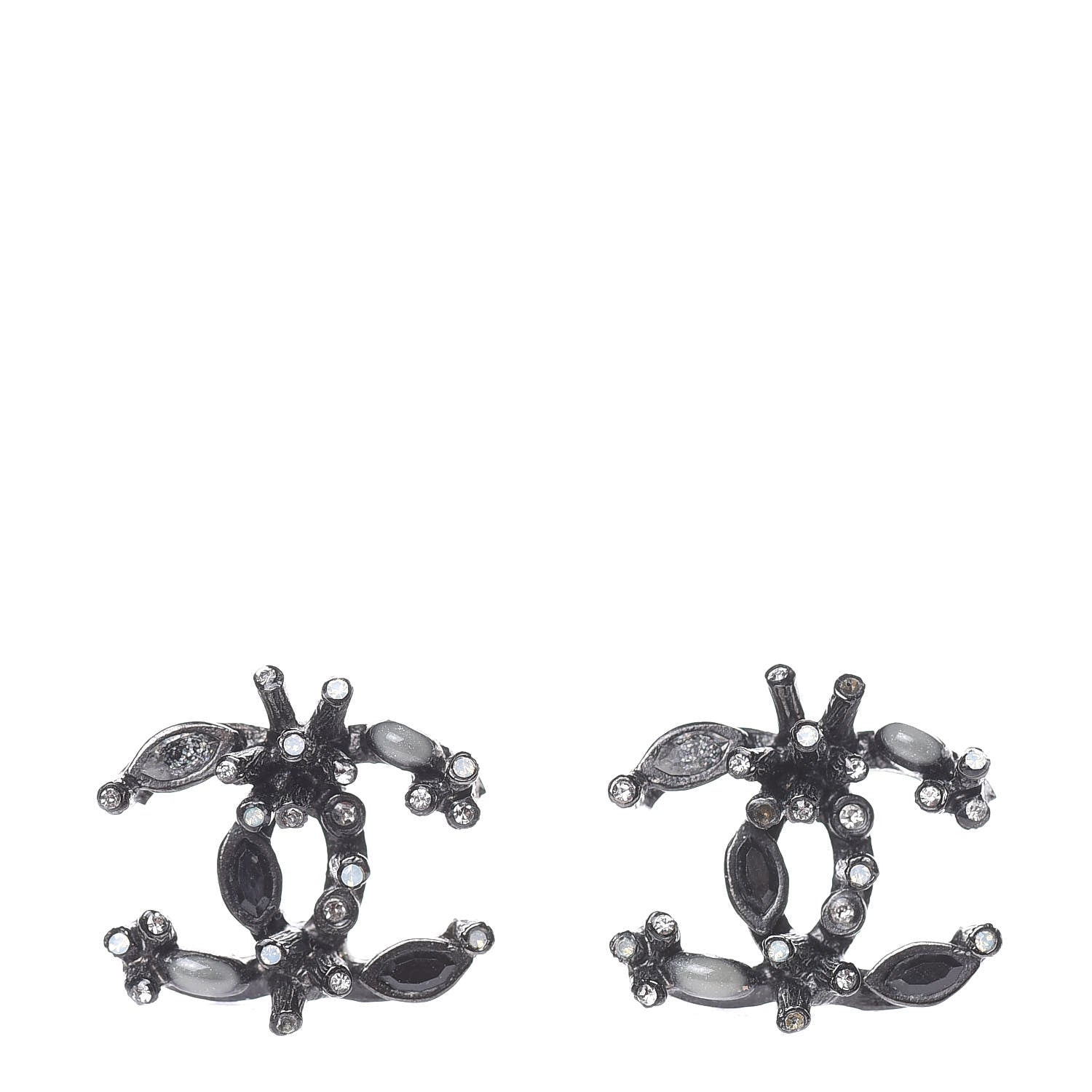 Chanel Ruthenium Baguette Crystal Resin CC Earrings Black 1 of 5
