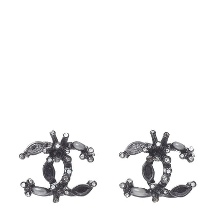 Chanel Ruthenium Baguette Crystal Resin CC Earrings Black 1 of 5