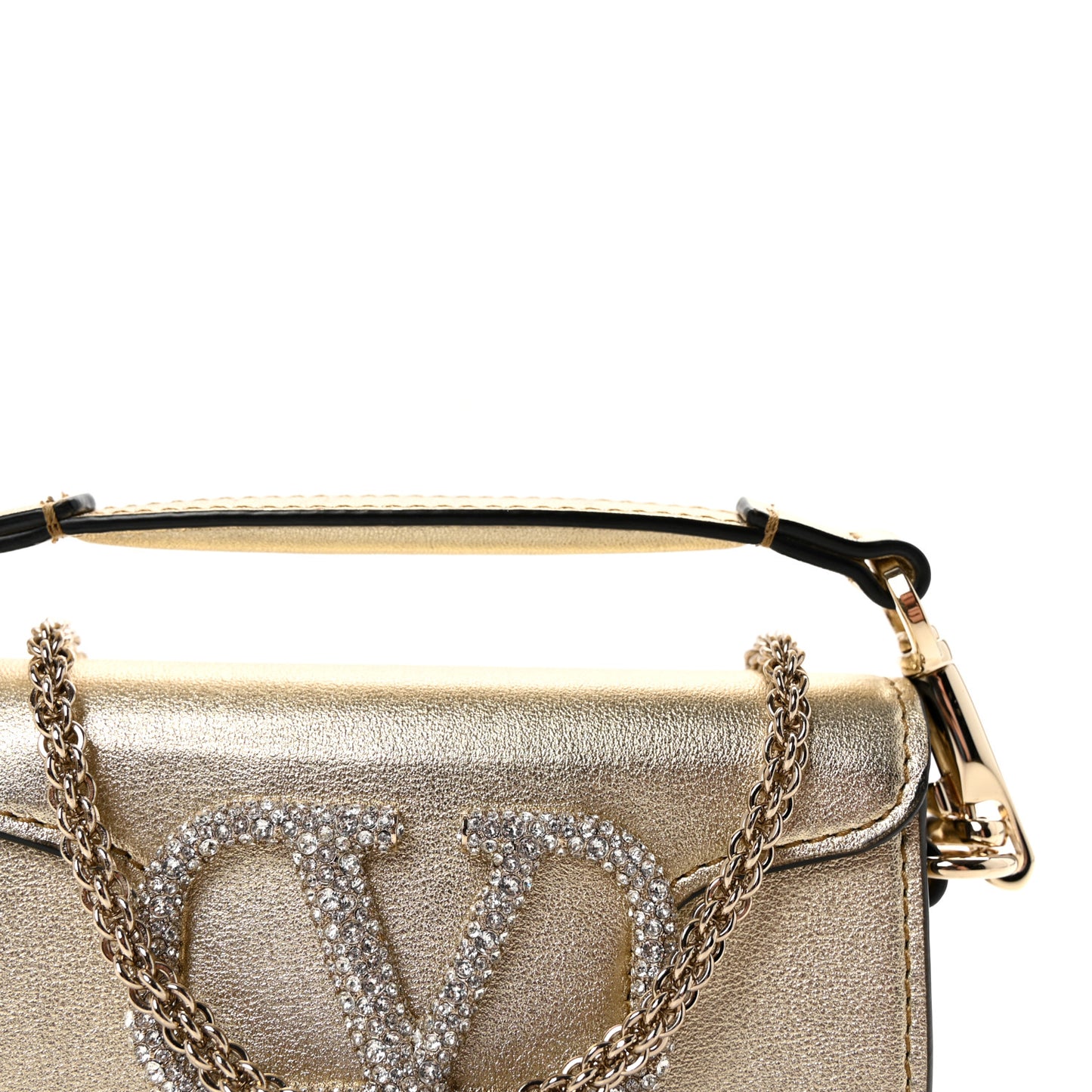 Metallic Calfskin Crystal Vlogo Micro Loco Shoulder Bag Platino