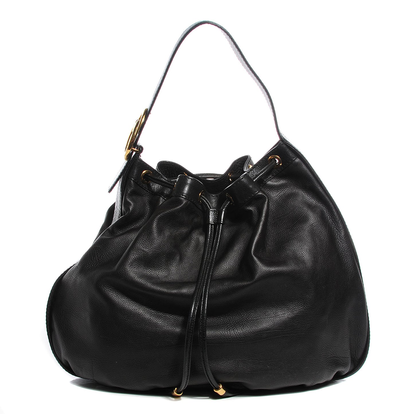 Pebbled Calfskin Medium Interlocking Icon Shoulder Bag Black