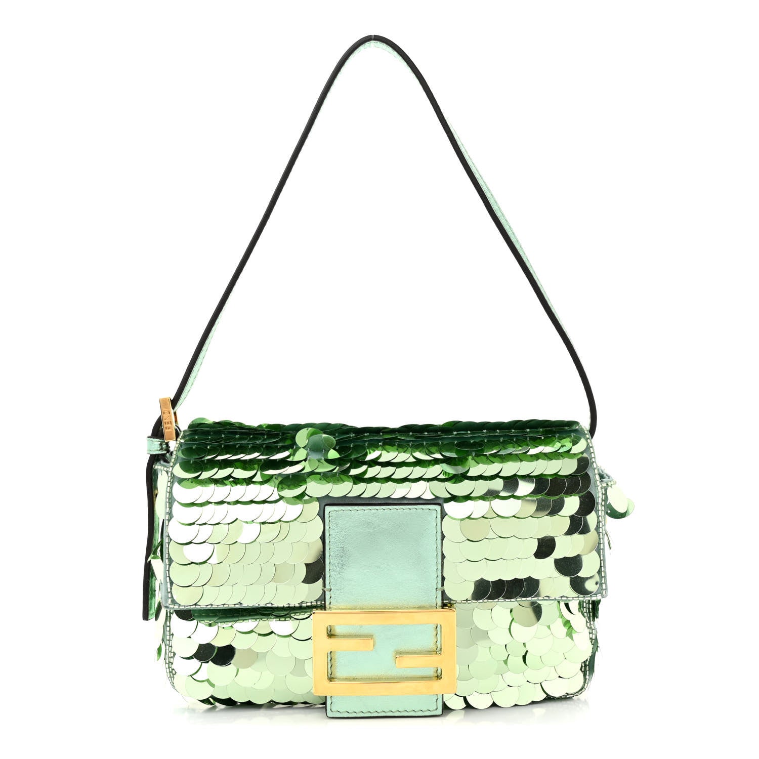 Fendi Satin Paillettes Catalan Mirror Mini Baguette 1997 Green 1 of 9
