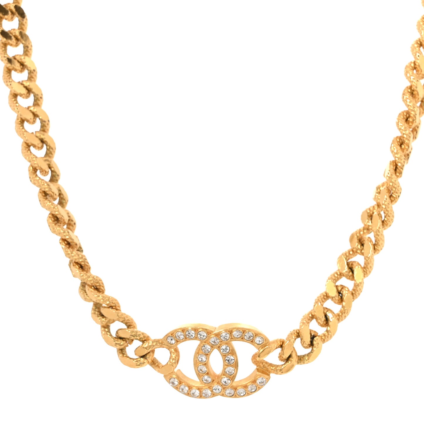 Metal Crystal Textured CC Chain Choker Necklace Gold