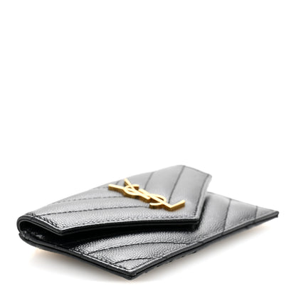 Saint Laurent Grain De Poudre Matelasse Chevron Monogram Compact Wallet Black 4 of 9
