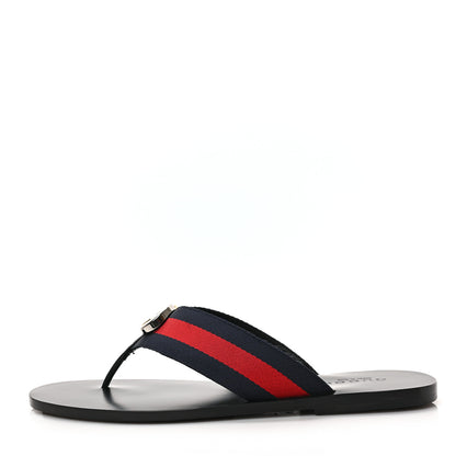 Gucci Nylon Calfskin Web Mens GG Thong Sandals 10.5 Blue Red Black 1 of 9