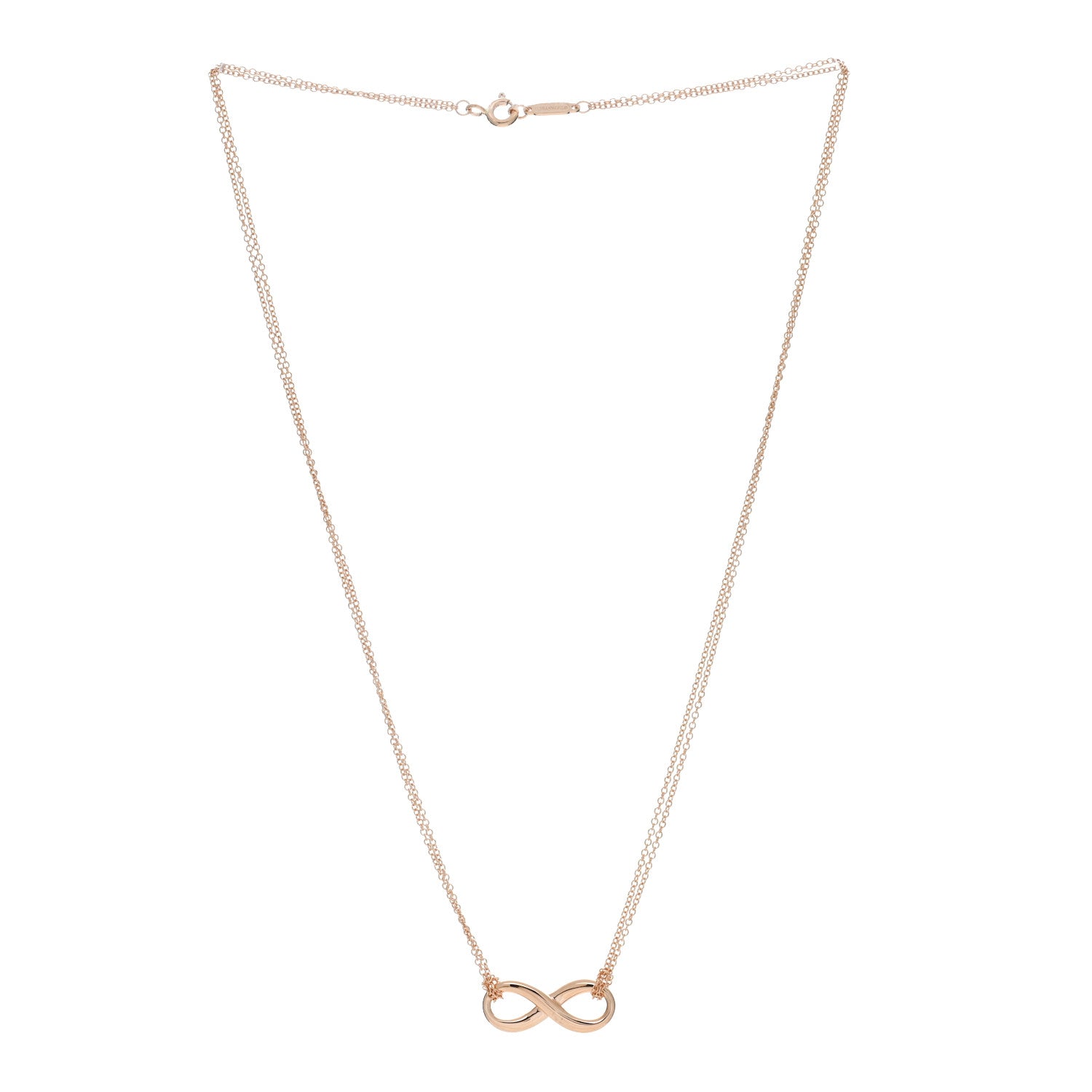 Tiffany 18K Rose Gold Infinity Double Chain Pendant Necklace 2 of 4