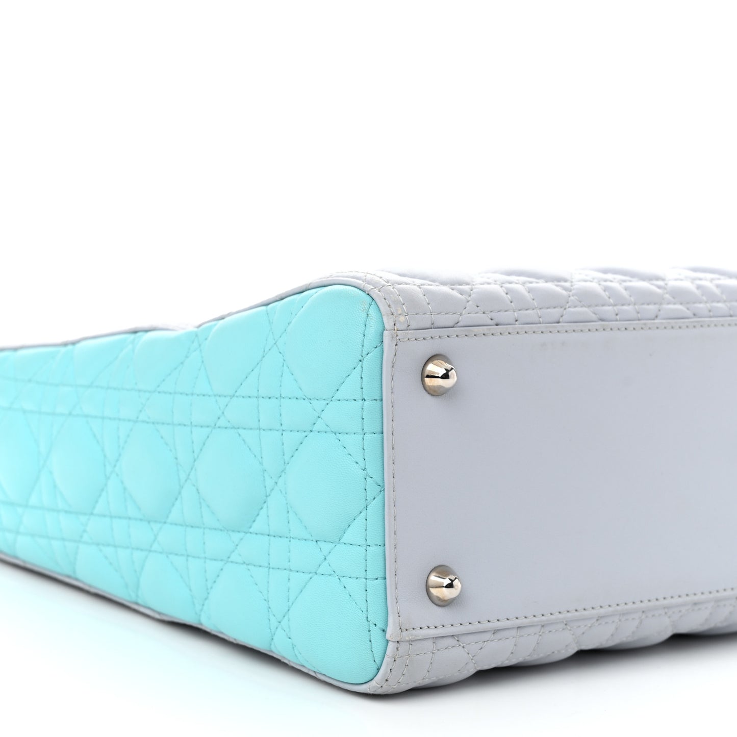 Lambskin Cannage Large Lady Dior Grey Turquoise