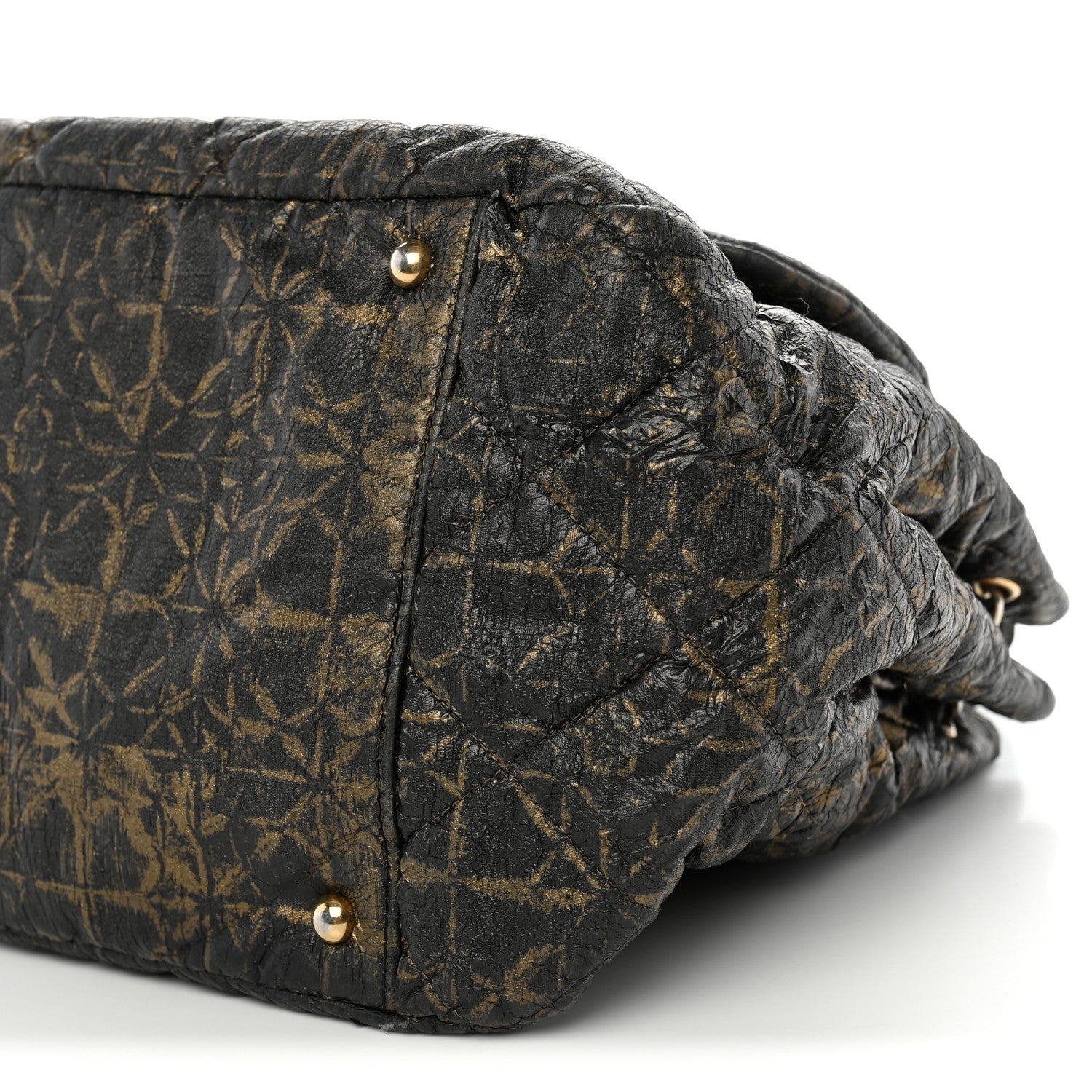 Chanel Nylon Printed Quilted Accordion Flap Black Gold 10 of 13