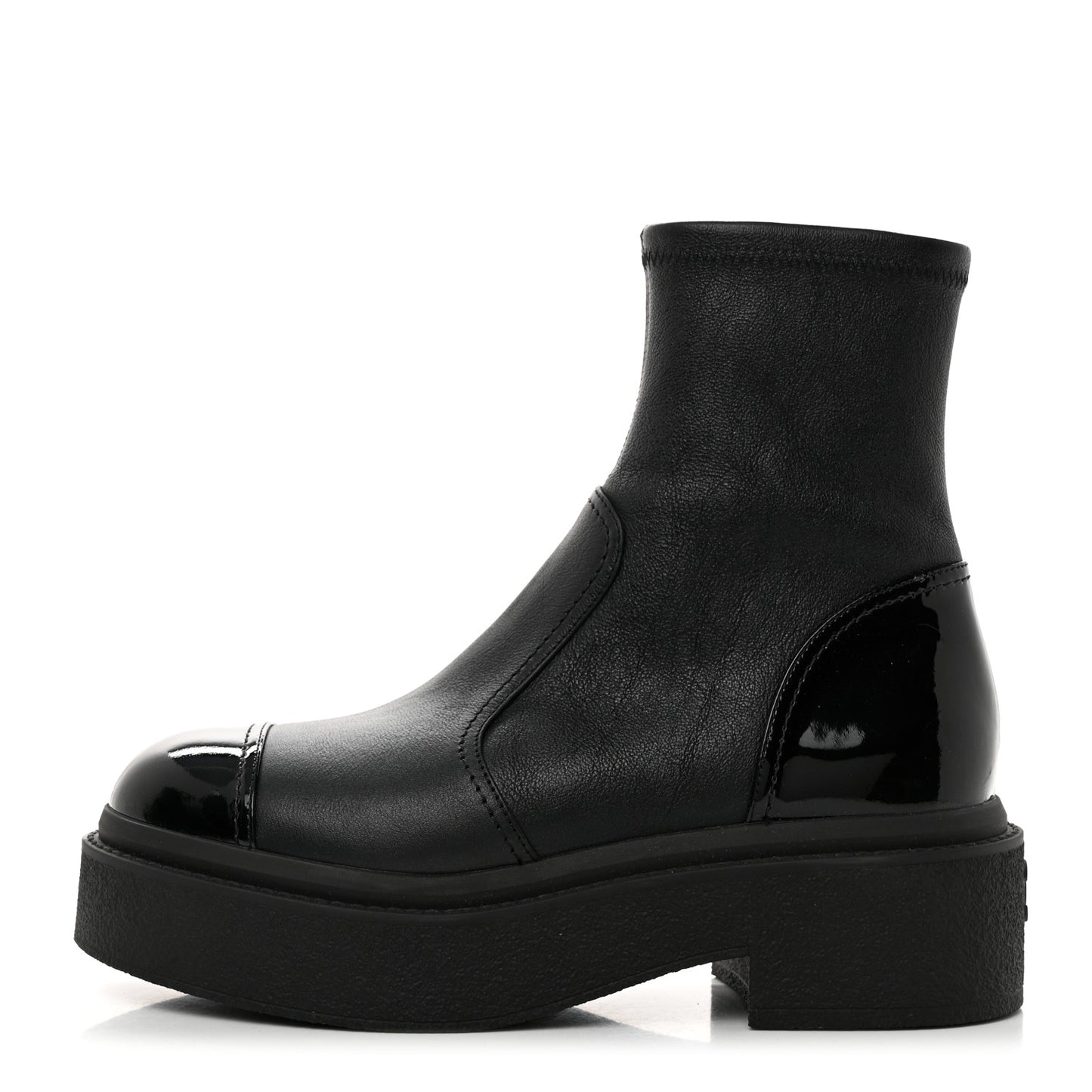 Grained Calfskin Patent Cap Toe CC Platform Ankle Boots 37.5 Black