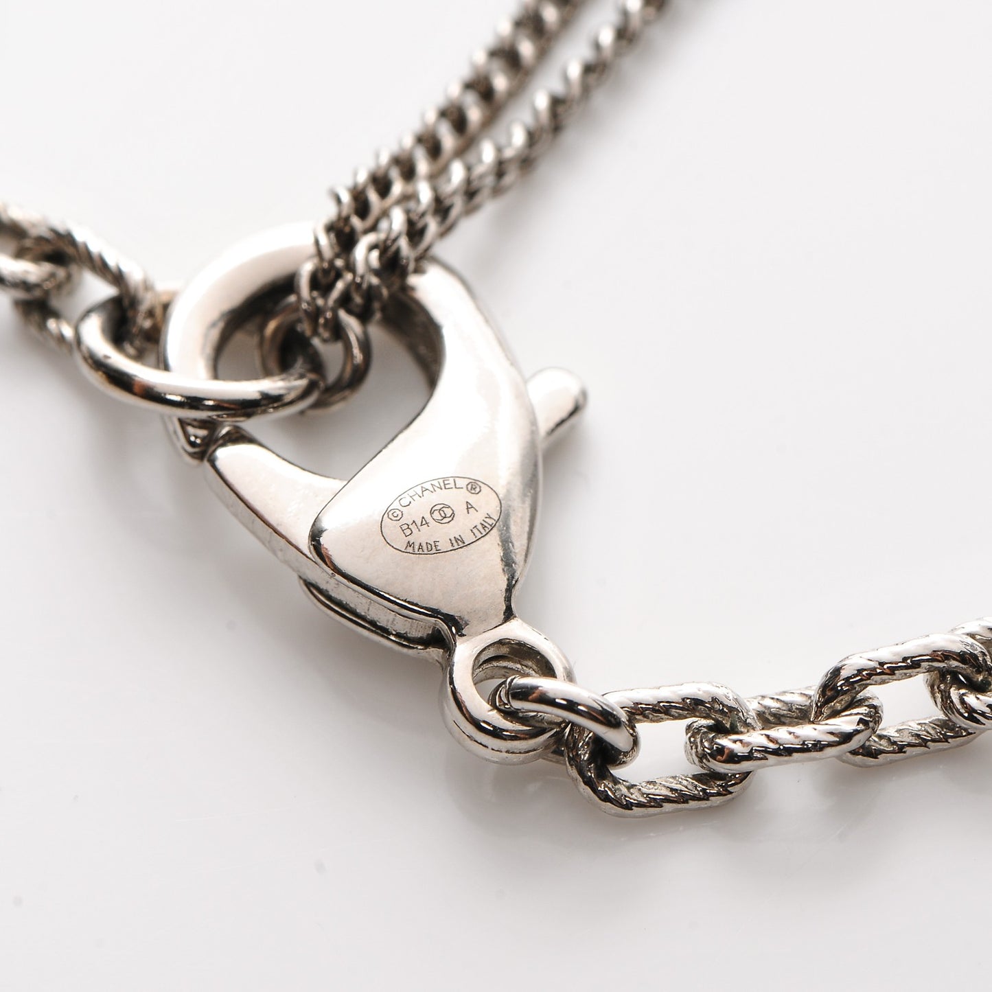 Pearl Baguette Crystal CC Long Necklace Silver