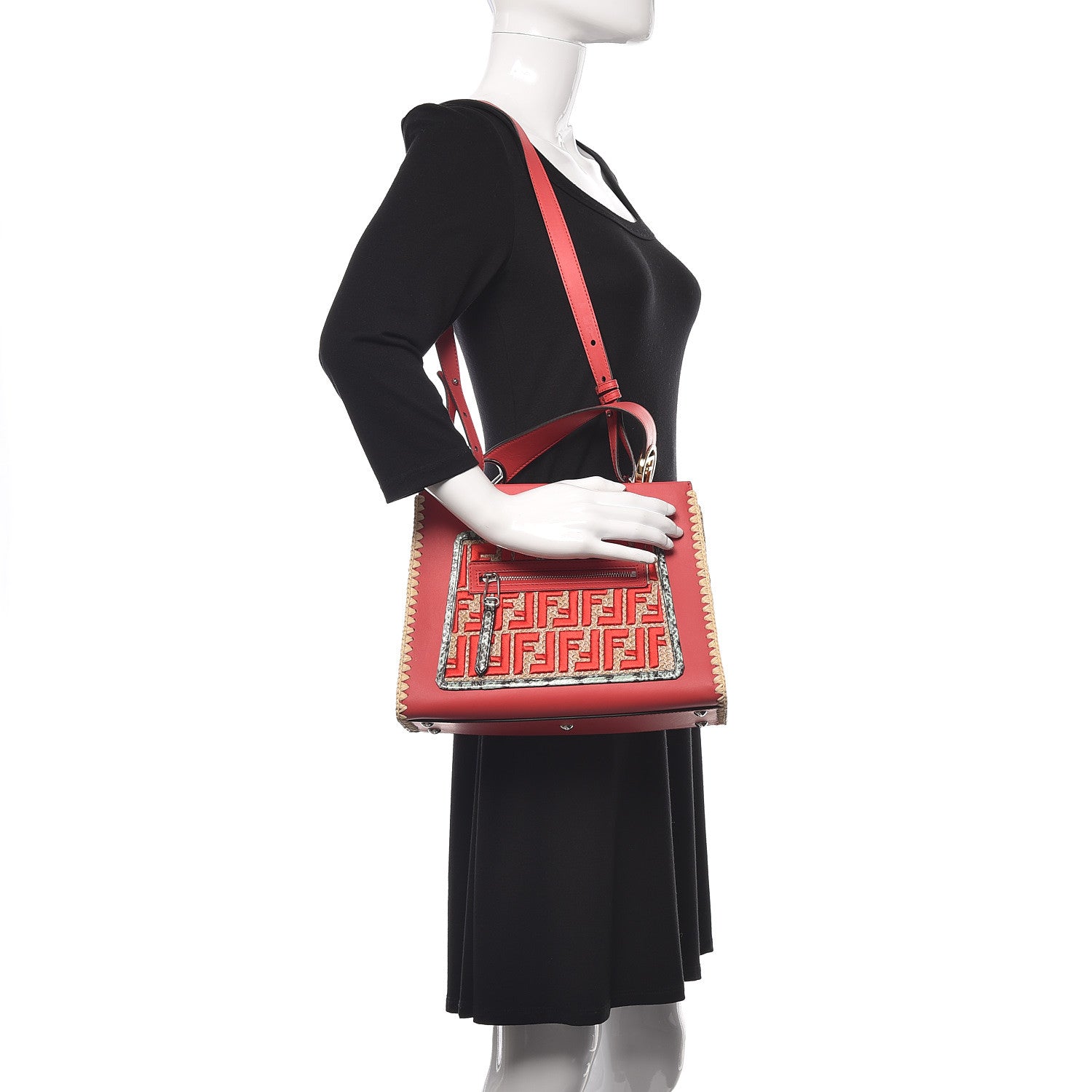 Fendi Vitello Century Raffia Elaphe F is Fendi FF Woven Embroidered Small Runaway Satchel Fiamma Menta 2 of 12