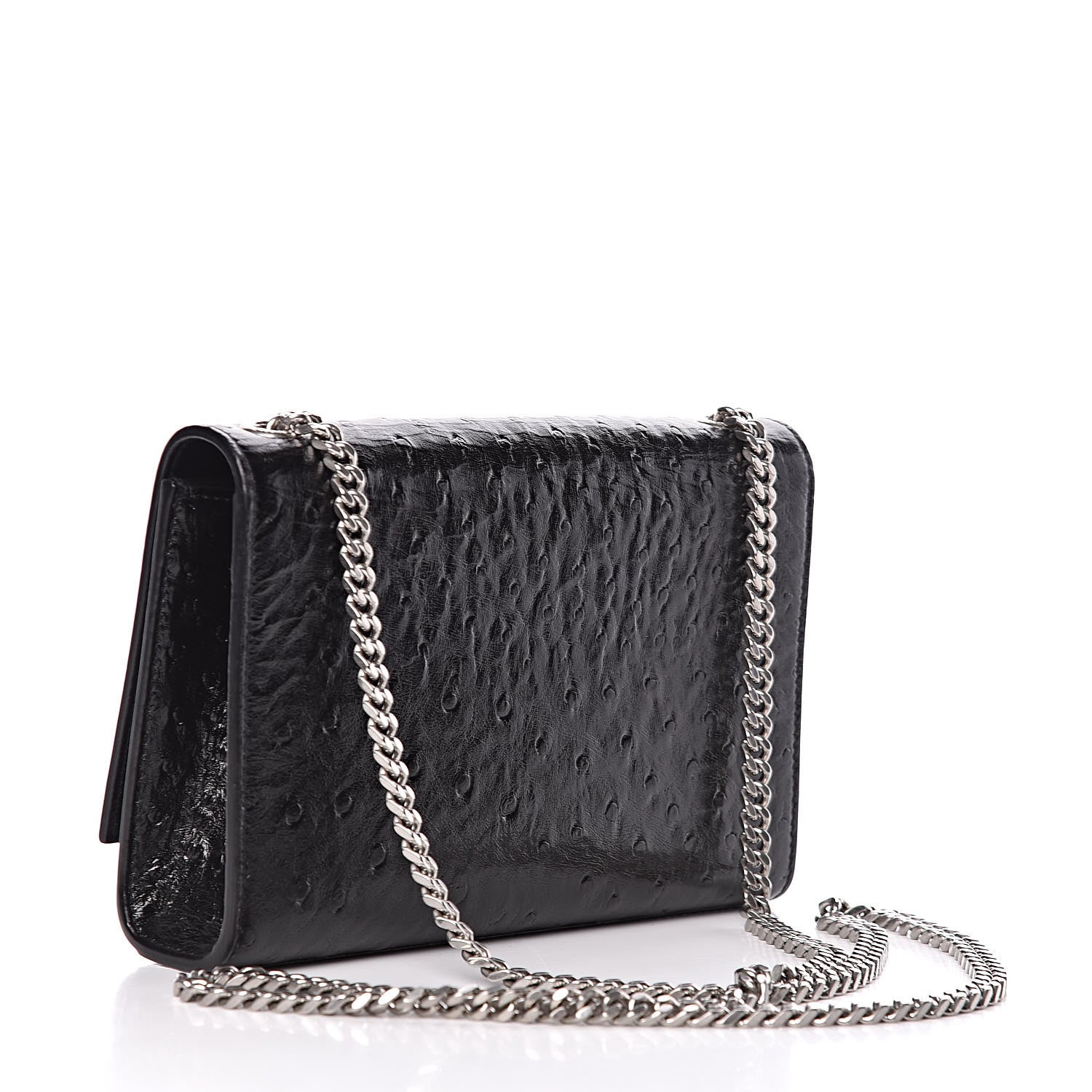 Saint Laurent Ostrich Calfskin Embossed Small Monogram Kate Satchel Black 3 of 14