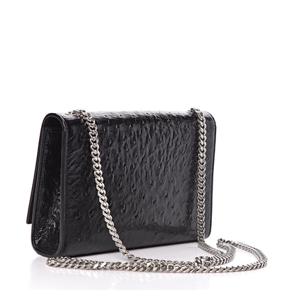 Saint Laurent Ostrich Calfskin Embossed Small Monogram Kate Satchel Black 3 of 14