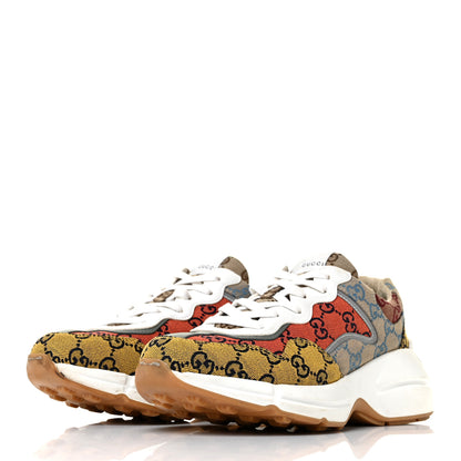 Gucci Monogram Multicolor Demetra Womens Rhyton Sneakers 40.5 Yellow Blue Great White Tabasco 3 of 7