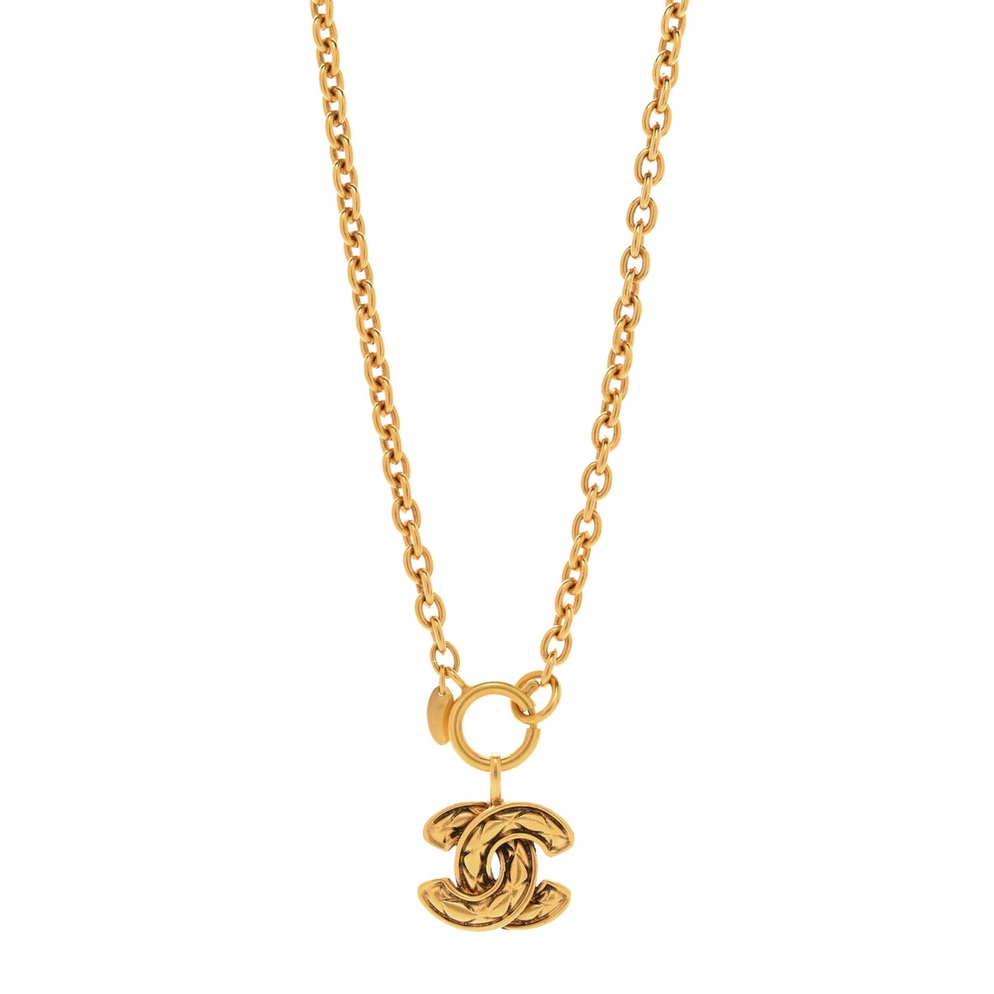 Metal Quilted CC Long Necklace Gold