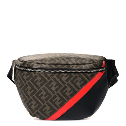 Fendi Glazed Fabric Vitello Liberty FF 1974 Diagonal Belt Bag Tobacco Rosso Black 1 of 9