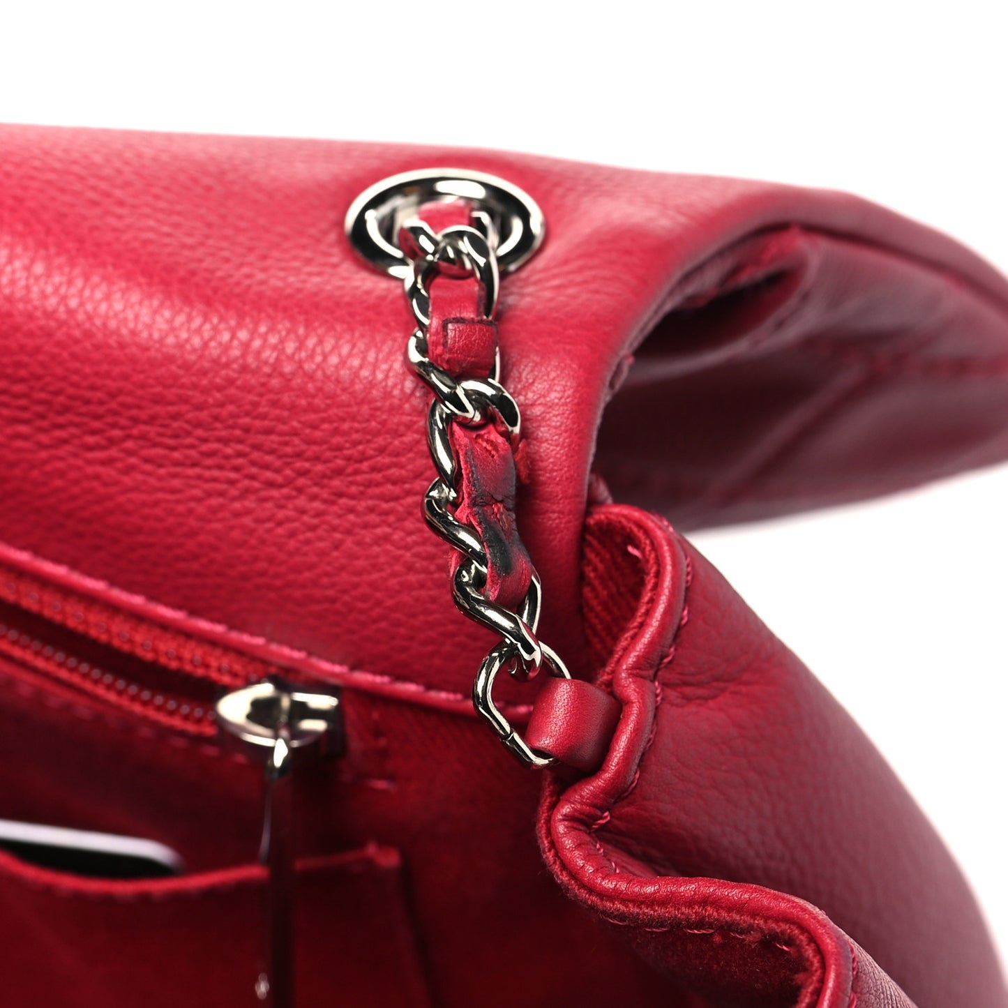 Calfskin Quilted CC Curvy Flap Red