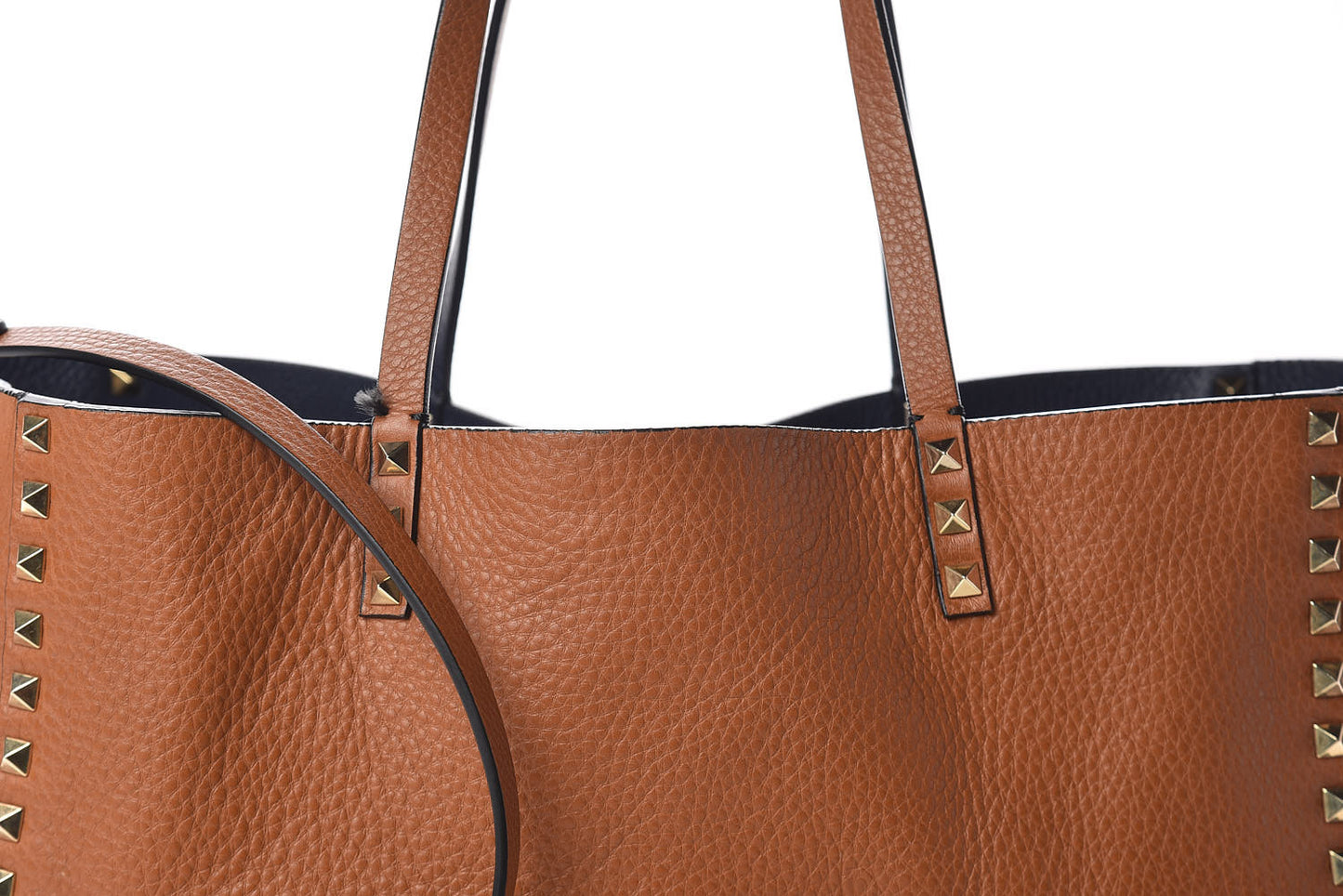 Pebbled Calfskin Medium Rockstud Reversible Tote Light Cuir Marine