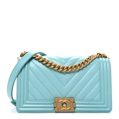 Chanel Lambskin Chevron Quilted Medium Boy Flap Turquoise 1 of 11