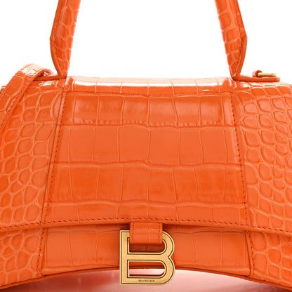 Balenciaga Shiny Calfskin Crocodile Embossed Small Hourglass Top Handle Bag Orange 9 of 11