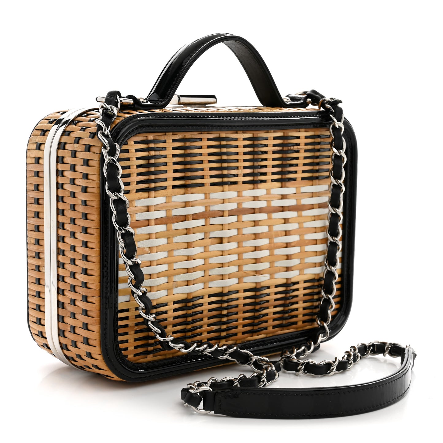 Raffia Patent Medium CC Filigree Vanity Case Black
